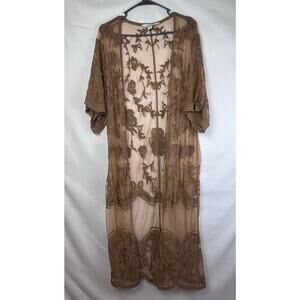 Sundance Women XS Brown Long Sheer Lace Short Sleeve Hippie Chic Boho Kimono
